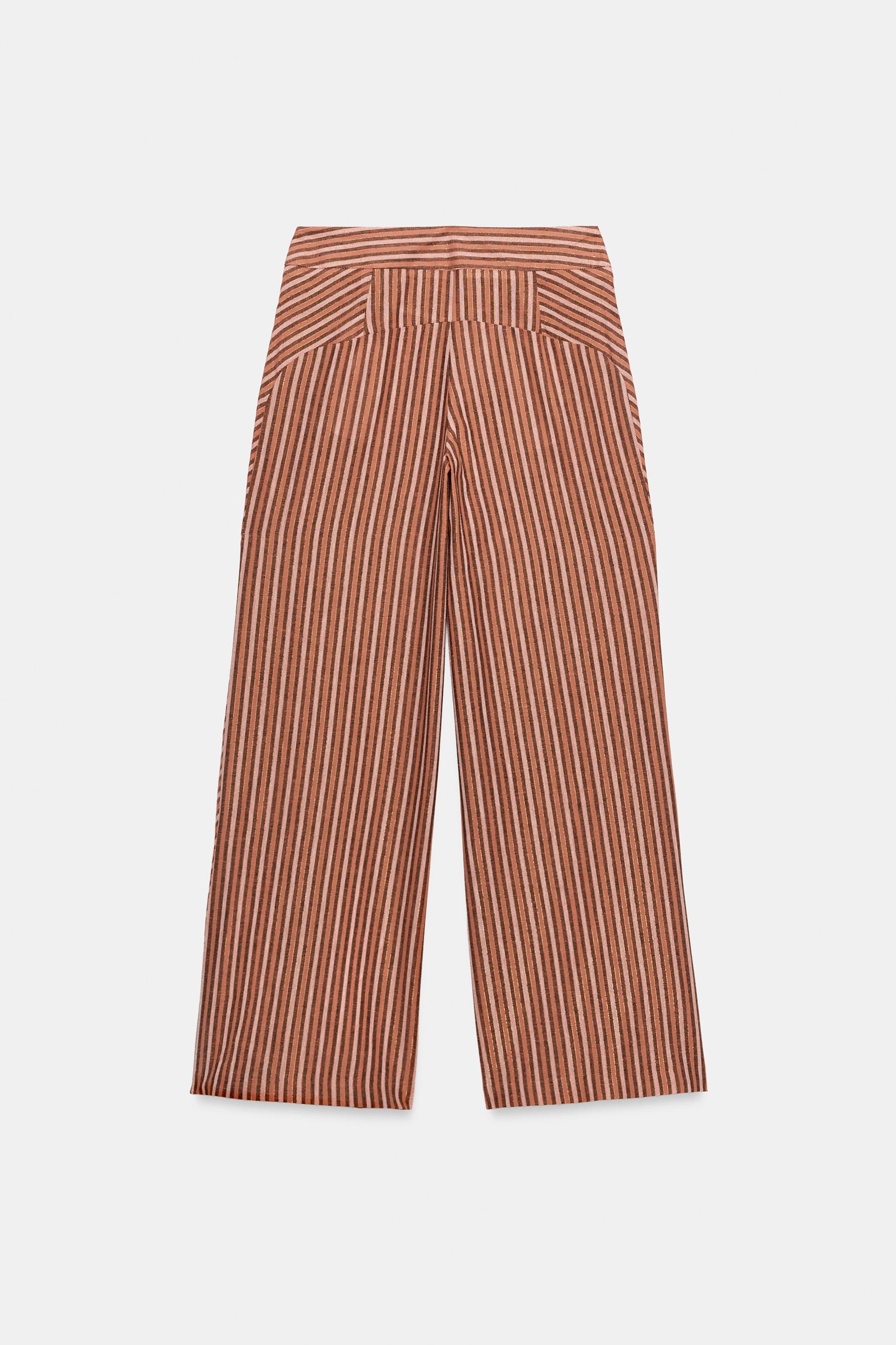 METALLIC THREAD STRIPED WIDE LEG PANTS